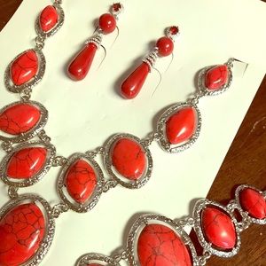 Red necklace,earrings, and bracelet set